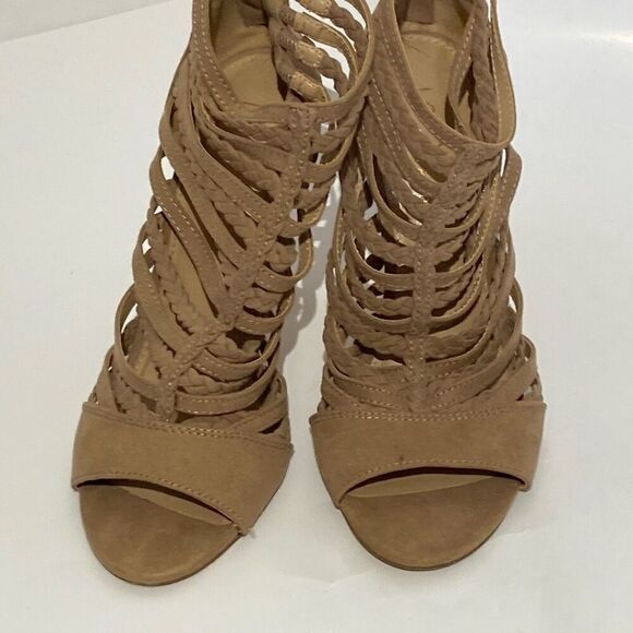 LC Lauren Conrad Women's Tan Spumoni Braided Strap High Heels Size 7.5 - Picture 4 of 9
